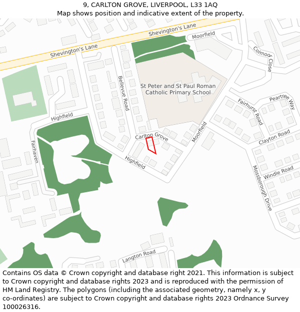 9, CARLTON GROVE, LIVERPOOL, L33 1AQ: Location map and indicative extent of plot