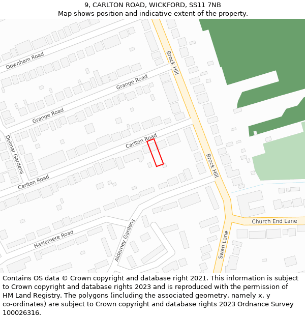 9, CARLTON ROAD, WICKFORD, SS11 7NB: Location map and indicative extent of plot