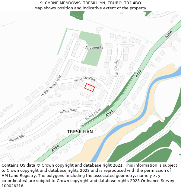 9, CARNE MEADOWS, TRESILLIAN, TRURO, TR2 4BQ: Location map and indicative extent of plot