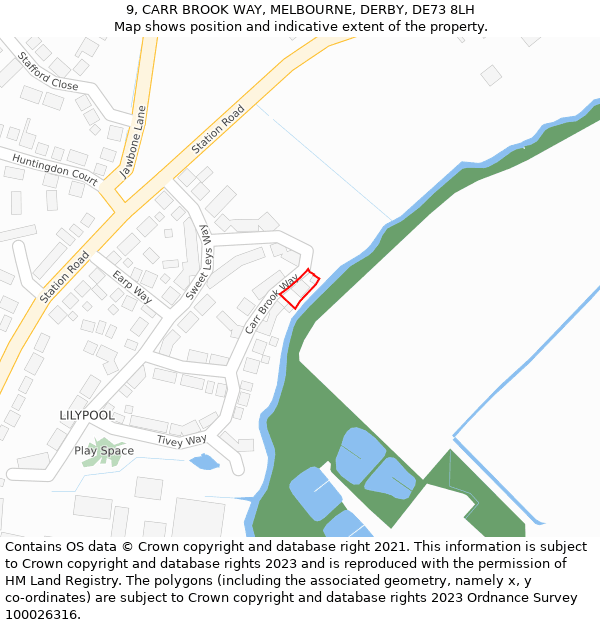 9, CARR BROOK WAY, MELBOURNE, DERBY, DE73 8LH: Location map and indicative extent of plot