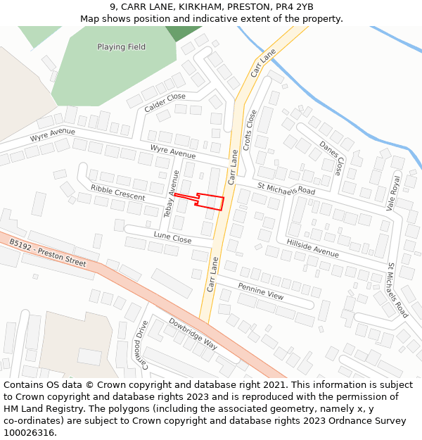 9, CARR LANE, KIRKHAM, PRESTON, PR4 2YB: Location map and indicative extent of plot