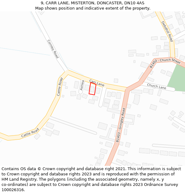 9, CARR LANE, MISTERTON, DONCASTER, DN10 4AS: Location map and indicative extent of plot