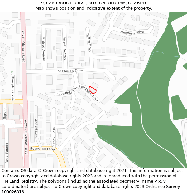 9, CARRBROOK DRIVE, ROYTON, OLDHAM, OL2 6DD: Location map and indicative extent of plot