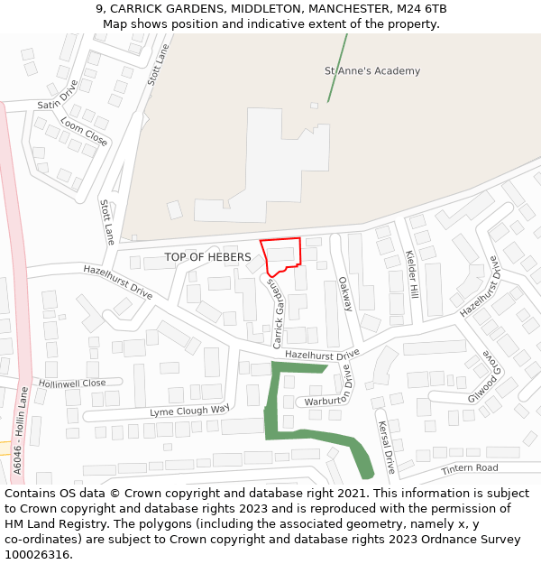 9, CARRICK GARDENS, MIDDLETON, MANCHESTER, M24 6TB: Location map and indicative extent of plot