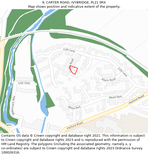9, CARTER ROAD, IVYBRIDGE, PL21 0RX: Location map and indicative extent of plot