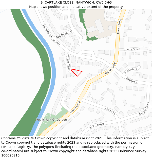 9, CARTLAKE CLOSE, NANTWICH, CW5 5HG: Location map and indicative extent of plot