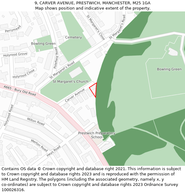 9, CARVER AVENUE, PRESTWICH, MANCHESTER, M25 1GA: Location map and indicative extent of plot