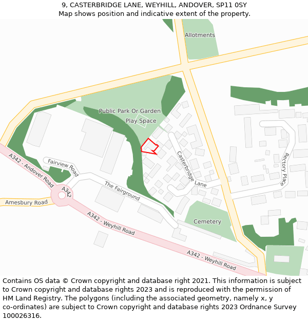 9, CASTERBRIDGE LANE, WEYHILL, ANDOVER, SP11 0SY: Location map and indicative extent of plot