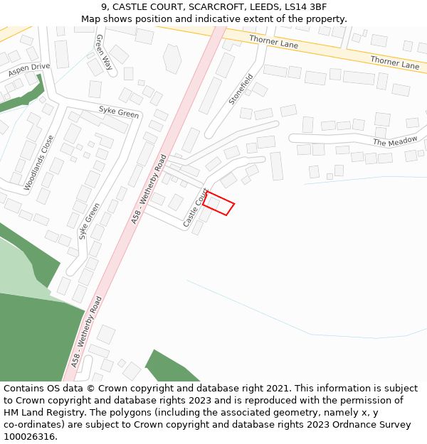 9, CASTLE COURT, SCARCROFT, LEEDS, LS14 3BF: Location map and indicative extent of plot