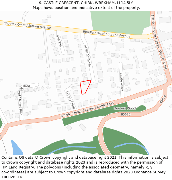 9, CASTLE CRESCENT, CHIRK, WREXHAM, LL14 5LY: Location map and indicative extent of plot