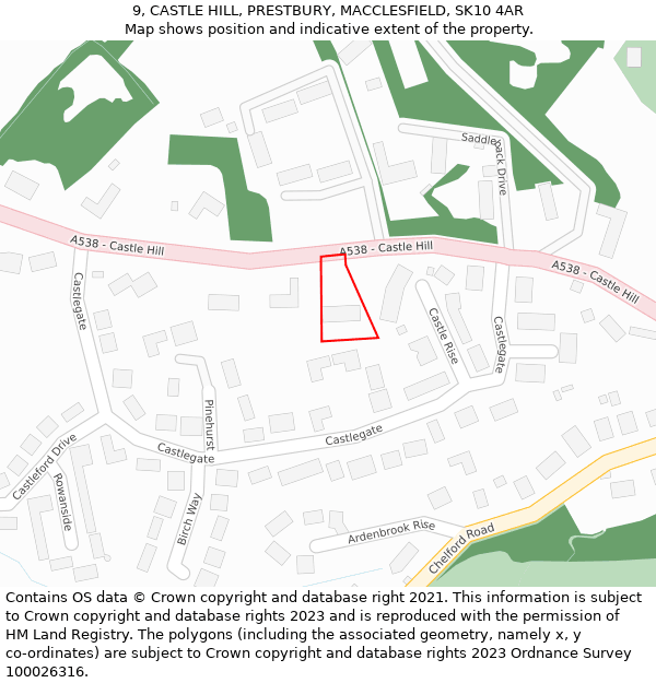 9, CASTLE HILL, PRESTBURY, MACCLESFIELD, SK10 4AR: Location map and indicative extent of plot