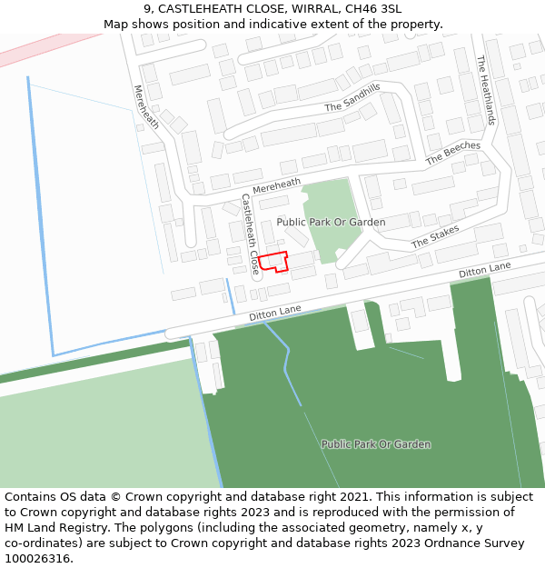 9, CASTLEHEATH CLOSE, WIRRAL, CH46 3SL: Location map and indicative extent of plot