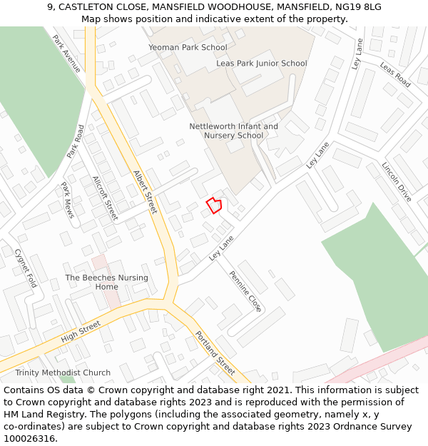 9, CASTLETON CLOSE, MANSFIELD WOODHOUSE, MANSFIELD, NG19 8LG: Location map and indicative extent of plot