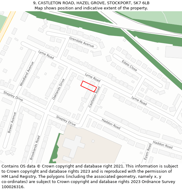 9, CASTLETON ROAD, HAZEL GROVE, STOCKPORT, SK7 6LB: Location map and indicative extent of plot