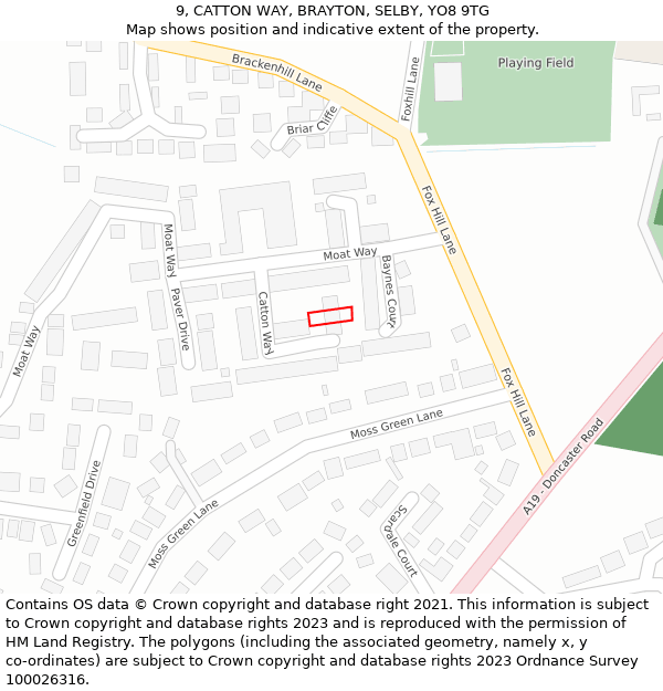 9, CATTON WAY, BRAYTON, SELBY, YO8 9TG: Location map and indicative extent of plot