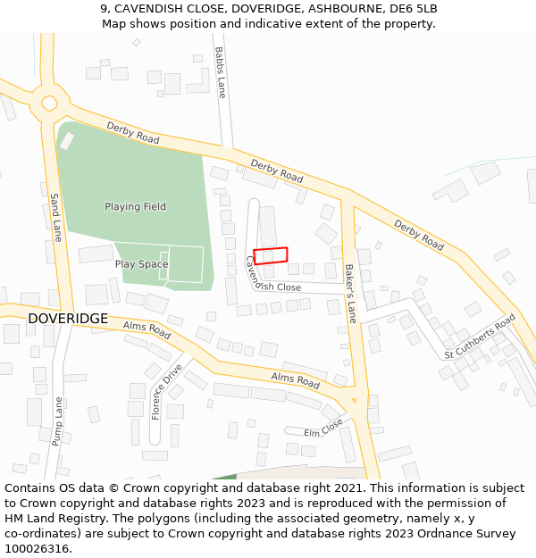 9, CAVENDISH CLOSE, DOVERIDGE, ASHBOURNE, DE6 5LB: Location map and indicative extent of plot