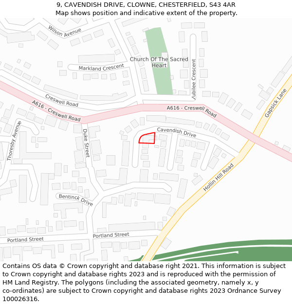 9, CAVENDISH DRIVE, CLOWNE, CHESTERFIELD, S43 4AR: Location map and indicative extent of plot