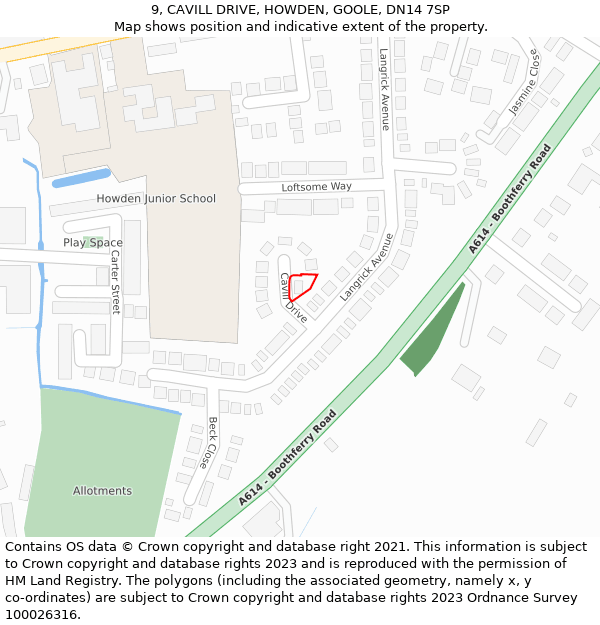 9, CAVILL DRIVE, HOWDEN, GOOLE, DN14 7SP: Location map and indicative extent of plot