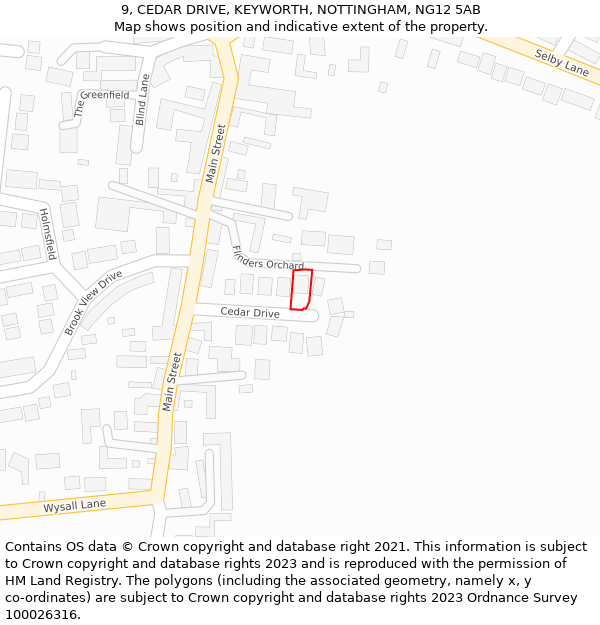 9, CEDAR DRIVE, KEYWORTH, NOTTINGHAM, NG12 5AB: Location map and indicative extent of plot