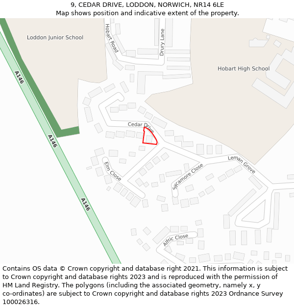 9, CEDAR DRIVE, LODDON, NORWICH, NR14 6LE: Location map and indicative extent of plot