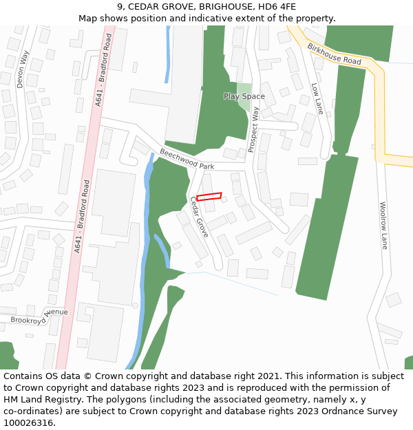 9, CEDAR GROVE, BRIGHOUSE, HD6 4FE: Location map and indicative extent of plot