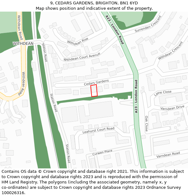 9, CEDARS GARDENS, BRIGHTON, BN1 6YD: Location map and indicative extent of plot