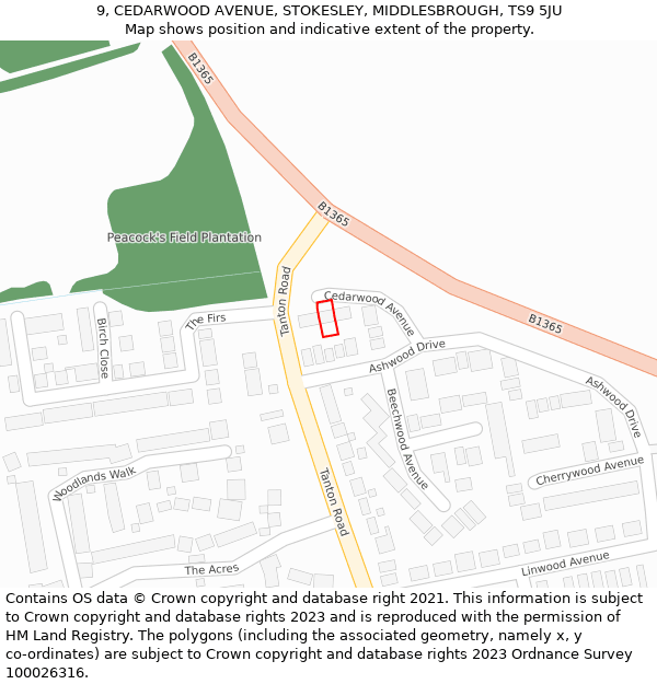 9, CEDARWOOD AVENUE, STOKESLEY, MIDDLESBROUGH, TS9 5JU: Location map and indicative extent of plot