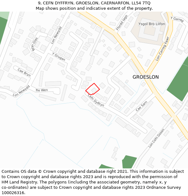 9, CEFN DYFFRYN, GROESLON, CAERNARFON, LL54 7TQ: Location map and indicative extent of plot