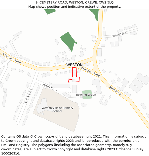 9, CEMETERY ROAD, WESTON, CREWE, CW2 5LQ: Location map and indicative extent of plot