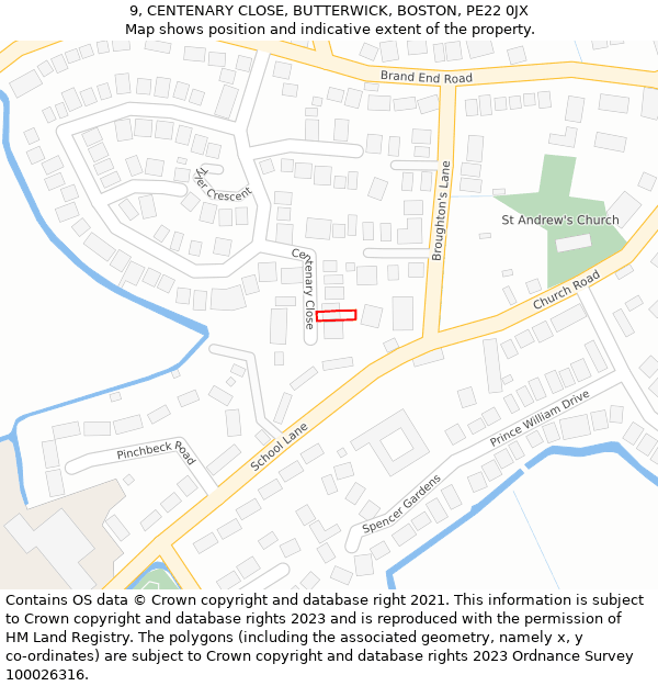 9, CENTENARY CLOSE, BUTTERWICK, BOSTON, PE22 0JX: Location map and indicative extent of plot