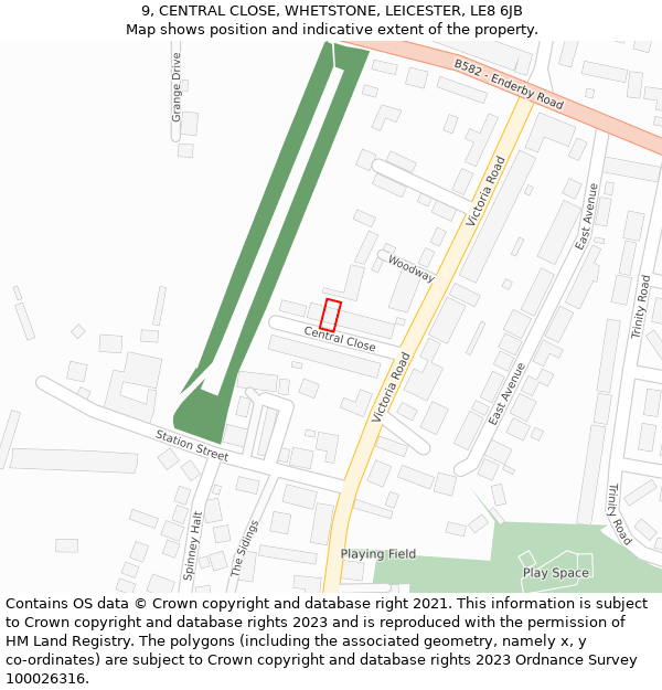 9, CENTRAL CLOSE, WHETSTONE, LEICESTER, LE8 6JB: Location map and indicative extent of plot