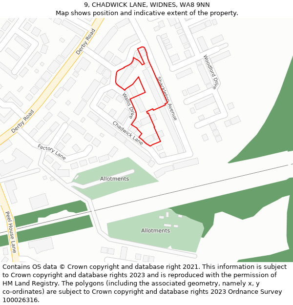9, CHADWICK LANE, WIDNES, WA8 9NN: Location map and indicative extent of plot
