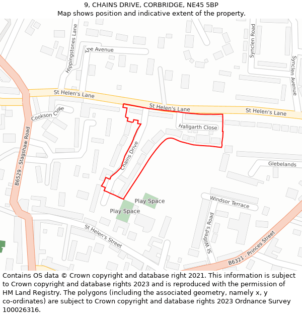 9, CHAINS DRIVE, CORBRIDGE, NE45 5BP: Location map and indicative extent of plot