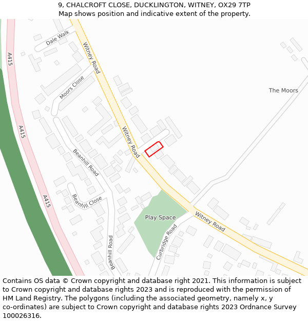 9, CHALCROFT CLOSE, DUCKLINGTON, WITNEY, OX29 7TP: Location map and indicative extent of plot