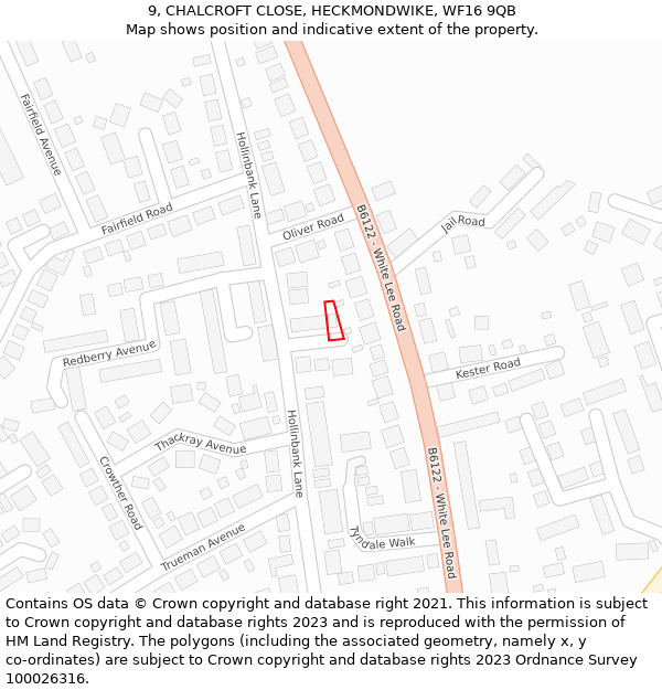 9, CHALCROFT CLOSE, HECKMONDWIKE, WF16 9QB: Location map and indicative extent of plot