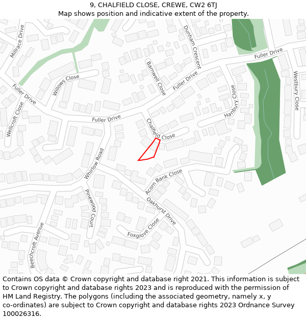 9, CHALFIELD CLOSE, CREWE, CW2 6TJ: Location map and indicative extent of plot