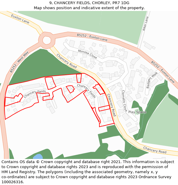 9, CHANCERY FIELDS, CHORLEY, PR7 1DG: Location map and indicative extent of plot