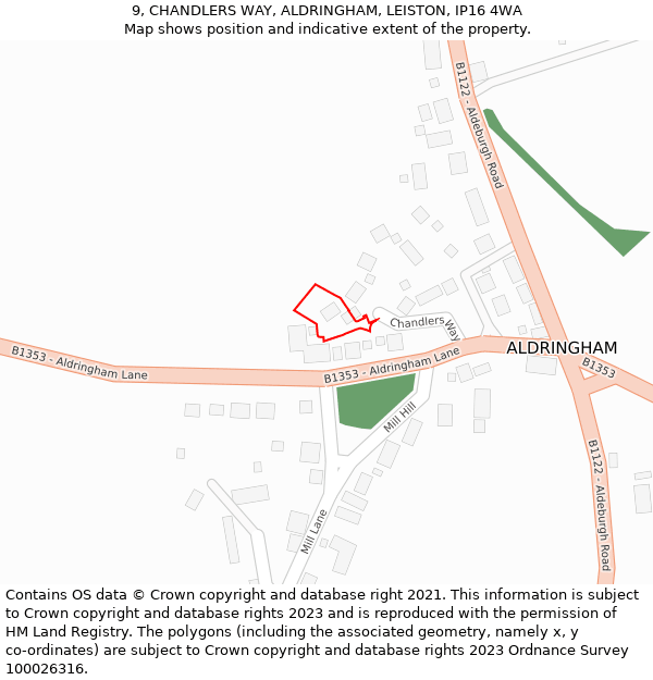 9, CHANDLERS WAY, ALDRINGHAM, LEISTON, IP16 4WA: Location map and indicative extent of plot