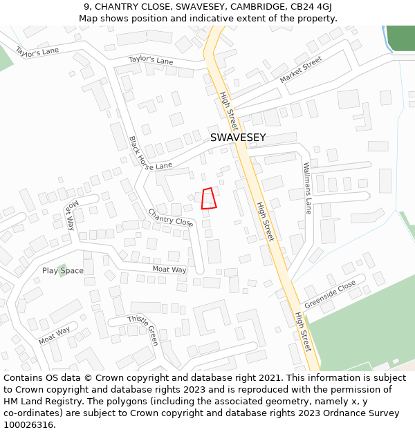 9, CHANTRY CLOSE, SWAVESEY, CAMBRIDGE, CB24 4GJ: Location map and indicative extent of plot