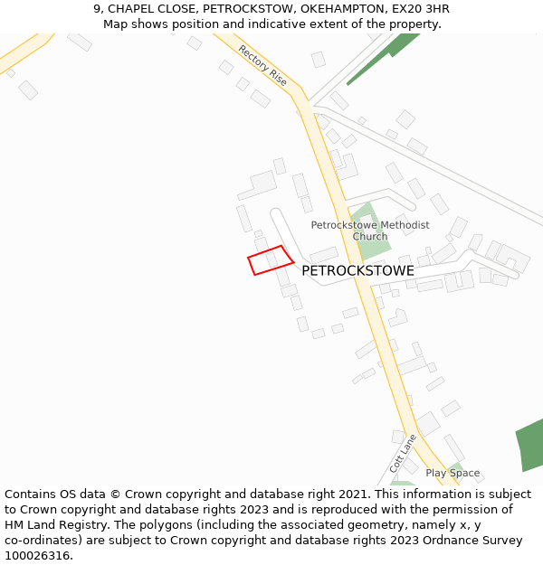 9, CHAPEL CLOSE, PETROCKSTOW, OKEHAMPTON, EX20 3HR: Location map and indicative extent of plot