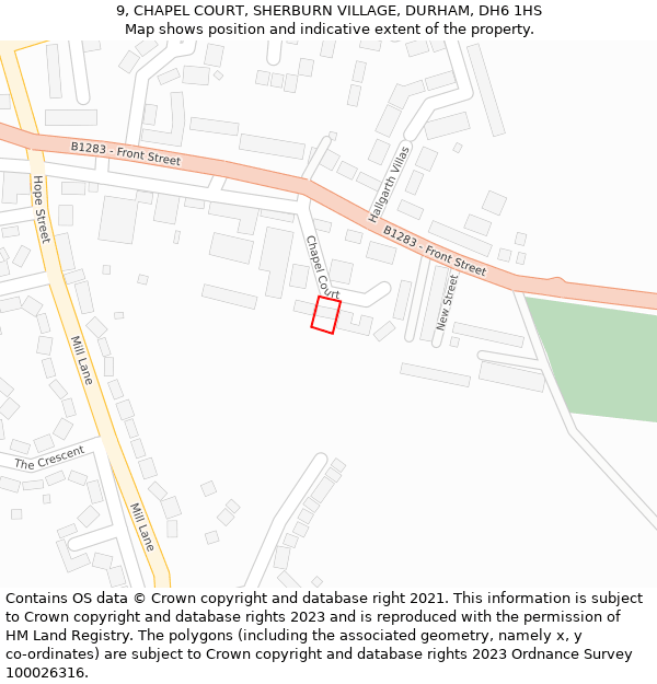 9, CHAPEL COURT, SHERBURN VILLAGE, DURHAM, DH6 1HS: Location map and indicative extent of plot