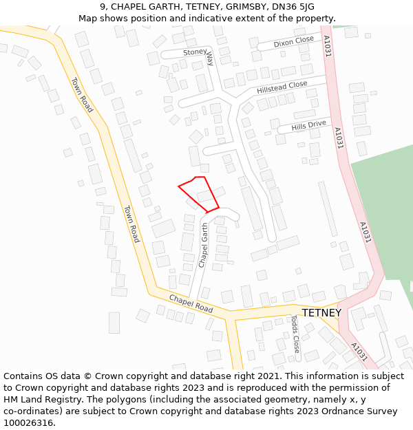 9, CHAPEL GARTH, TETNEY, GRIMSBY, DN36 5JG: Location map and indicative extent of plot