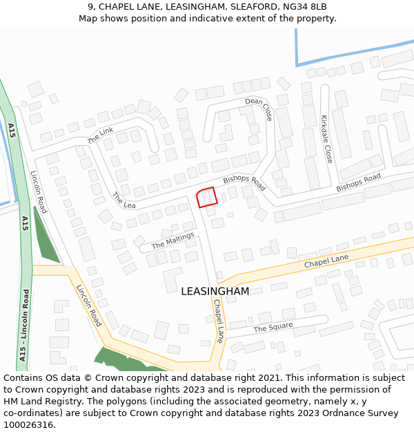 9, CHAPEL LANE, LEASINGHAM, SLEAFORD, NG34 8LB: Location map and indicative extent of plot