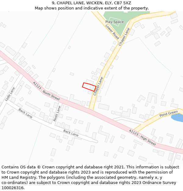 9, CHAPEL LANE, WICKEN, ELY, CB7 5XZ: Location map and indicative extent of plot