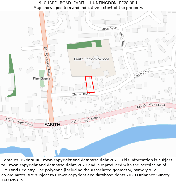 9, CHAPEL ROAD, EARITH, HUNTINGDON, PE28 3PU: Location map and indicative extent of plot