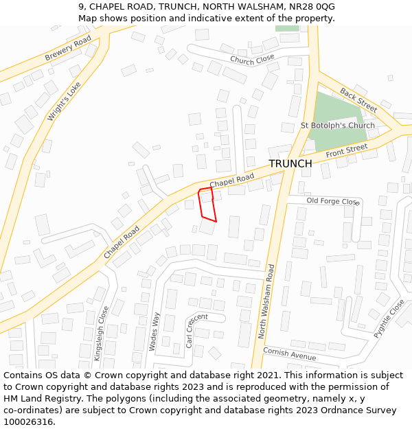 9, CHAPEL ROAD, TRUNCH, NORTH WALSHAM, NR28 0QG: Location map and indicative extent of plot