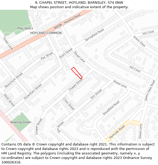 9, CHAPEL STREET, HOYLAND, BARNSLEY, S74 0NW: Location map and indicative extent of plot