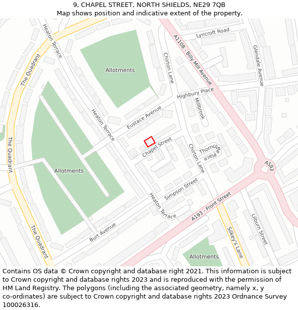 9, CHAPEL STREET, NORTH SHIELDS, NE29 7QB: Location map and indicative extent of plot