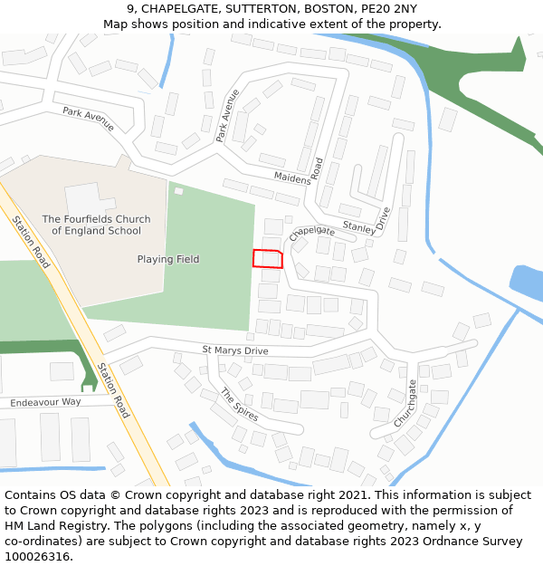 9, CHAPELGATE, SUTTERTON, BOSTON, PE20 2NY: Location map and indicative extent of plot