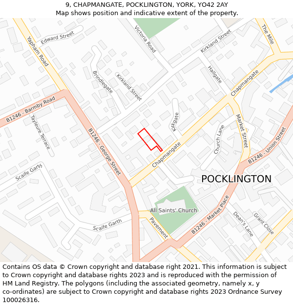 9, CHAPMANGATE, POCKLINGTON, YORK, YO42 2AY: Location map and indicative extent of plot